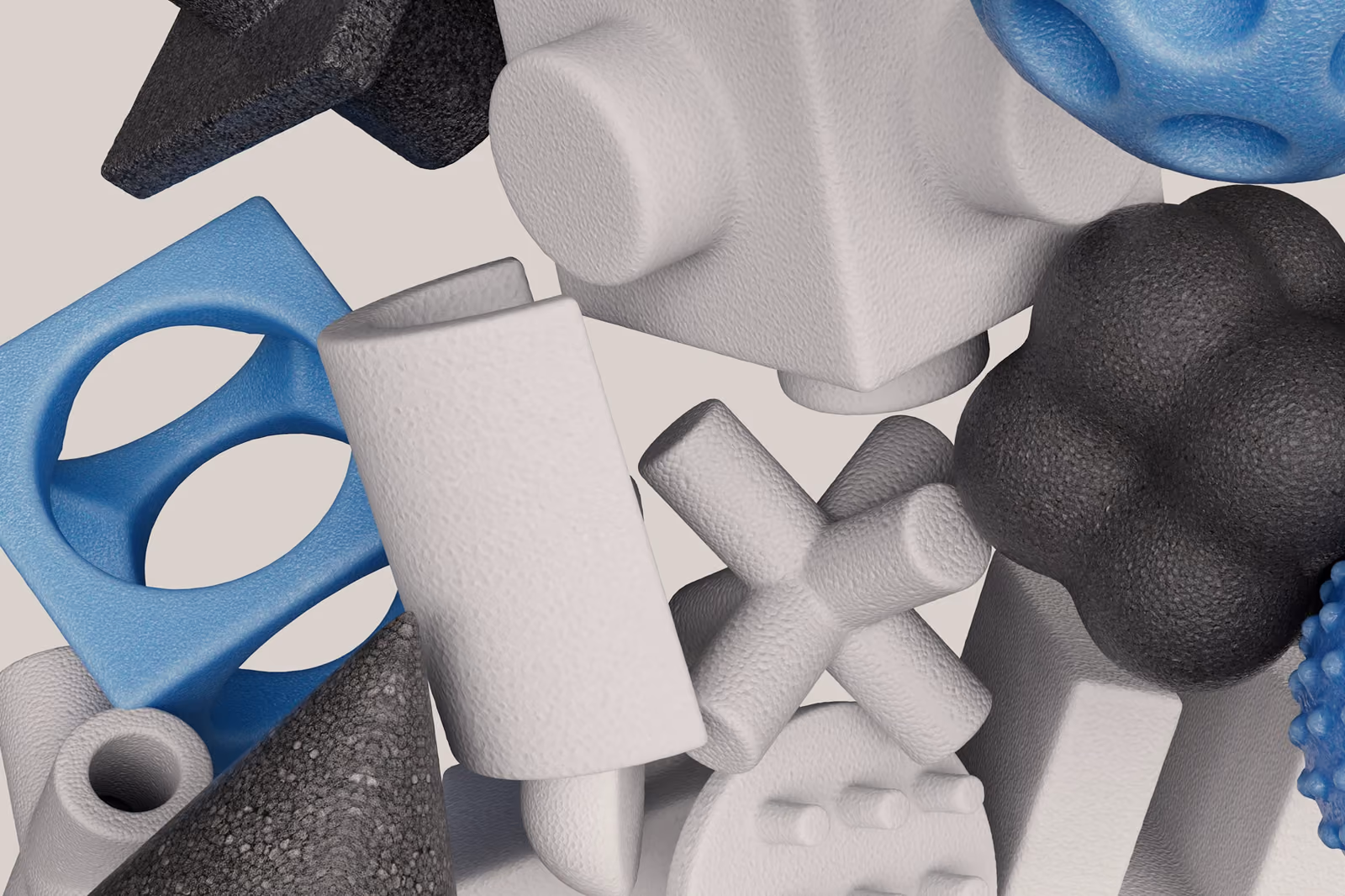 Conjunto de piezas impresas en 3D de distintas geometrías y acabados