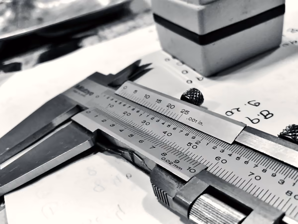 Medición de una pieza sobre la mesa de trabajo para reconstruirla en CAD