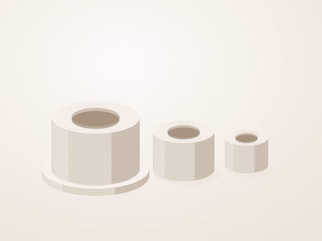 Tres bujes de nylon impresos en 3D con lineas de capa, el mayor con pestana